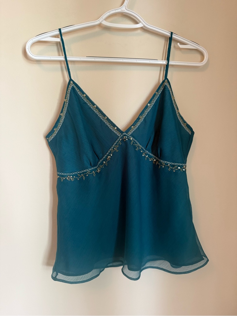 Daisy Fuentes Teal V-Neck Lace-Trim Spaghetti Strap Camisole